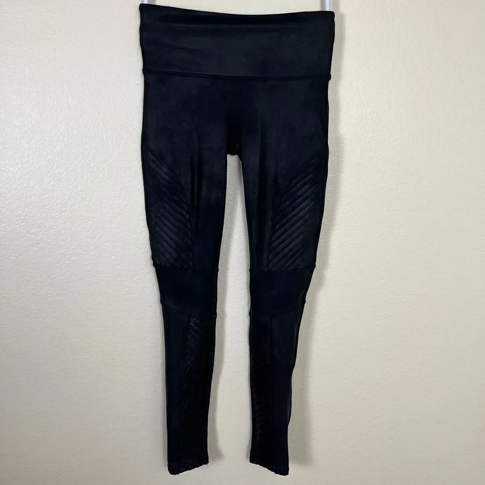 Spanx Women's Size M Black Faux Leather Moto Seamless Leggings Biker Modern